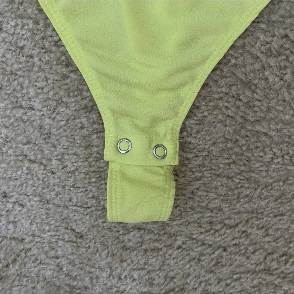 Express Medium Green Yellow Long Sleeve Blouse Bodysuit - Picture 8 of 8